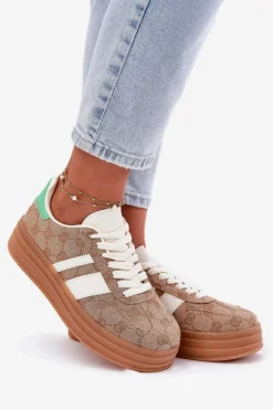 Niskie Sneakersy Na Platformie Khaki Ovivene