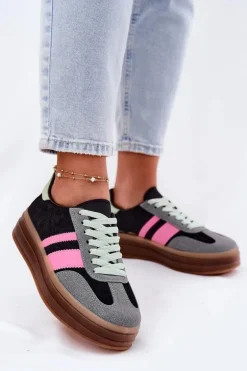 Niskie Sneakersy Na Platformie Czarne Ovivene