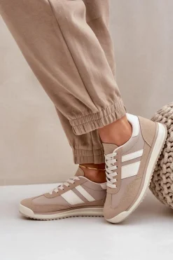 Niskie Sneakersy Trampki Damskie Beżowe Sellira