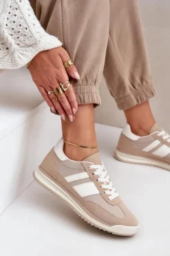 Niskie Sneakersy Trampki Damskie Beżowe Sellira