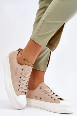Niskie Sznurowane Tenisówki Big Star LL274969 Beżowe