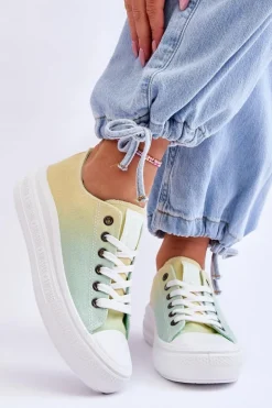 Niskie Tenisówki Na Platformie Big Star LL274A186 Żółto-Zielone