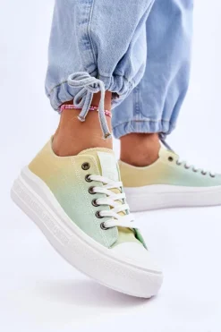 Niskie Tenisówki Na Platformie Big Star LL274A186 Żółto-Zielone