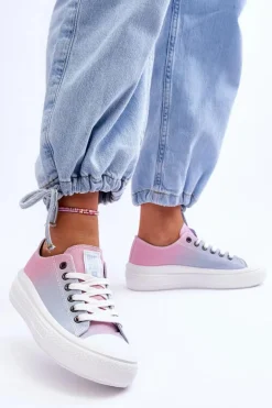 Niskie Tenisówki Na Platformie Big Star LL274A187 Różowo-Niebieskie