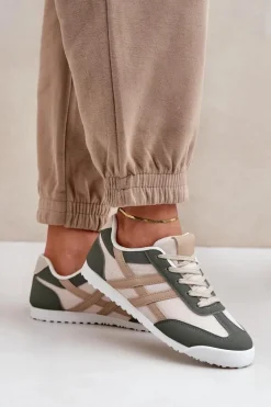 Niskie Tenisówki Trampki Damskie Beżowo-Zielone Eezore