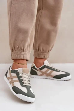 Niskie Tenisówki Trampki Damskie Beżowo-Zielone Eezore