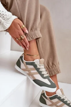 Niskie Tenisówki Trampki Damskie Beżowo-Zielone Eezore