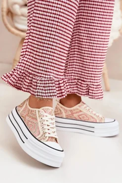 Niskie Trampki Damskie Na Platformie Różowe Melina