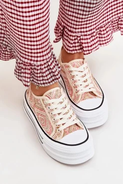 Niskie Trampki Damskie Na Platformie Różowe Melina