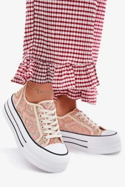 Niskie Trampki Damskie Na Platformie Różowe Melina