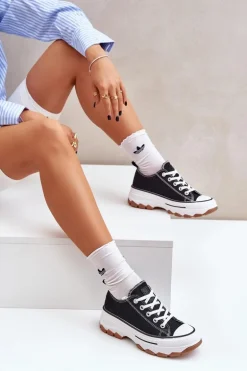 Niskie Trampki Damskie Na Platformie Czarne Aradwin