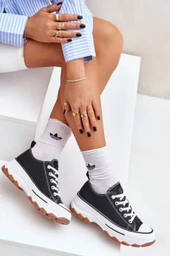 Niskie Trampki Damskie Na Platformie Czarne Aradwin