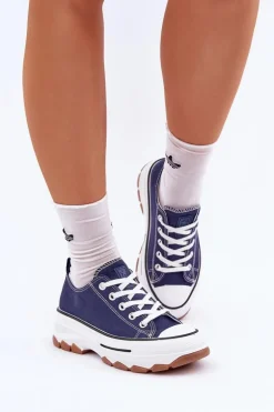 Niskie Trampki Damskie Na Platformie Granatowe Aradwin