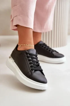Niskie Trampki Damskie Na Platformie Z Eko Skóry Czarne Nevelena