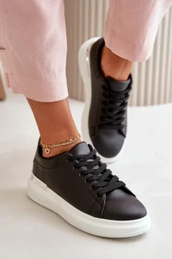 Niskie Trampki Damskie Na Platformie Z Eko Skóry Czarne Nevelena