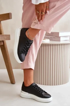 Niskie Trampki Damskie Na Platformie Z Eko Skóry Czarne Nevelena