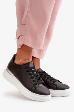 Niskie Trampki Damskie Na Platformie Z Eko Skóry Czarne Nevelena