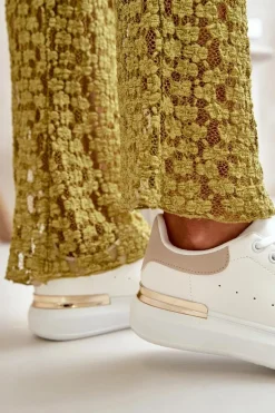 Niskie Trampki Damskie Na Platformie Z Eko Skóry Biało-Beżowe Nevelena