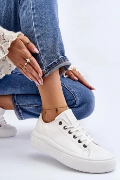 Niskie Trampki Damskie Ocieplane Białe Big Star MM274029