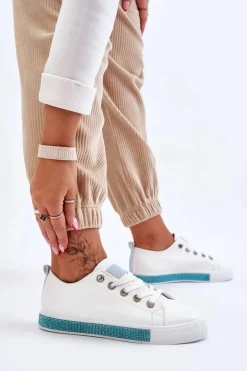 Niskie Trampki Damskie Z Dżetami Biało-Niebieskie Demira