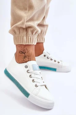 Niskie Trampki Damskie Z Dżetami Biało-Niebieskie Demira