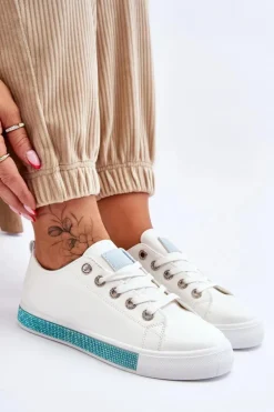 Niskie Trampki Damskie Z Dżetami Biało-Niebieskie Demira