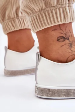 Niskie Trampki Damskie Z Dżetami Biało-Srebrne Demira