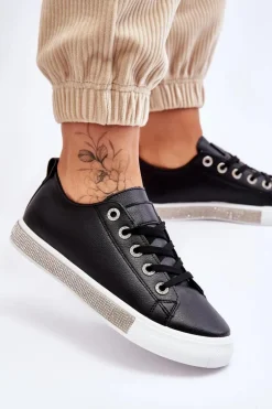 Niskie Trampki Damskie Z Dżetami Czarno-Białe Demira