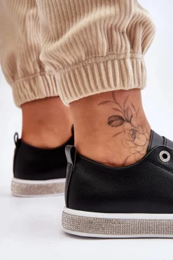 Niskie Trampki Damskie Z Dżetami Czarno-Białe Demira