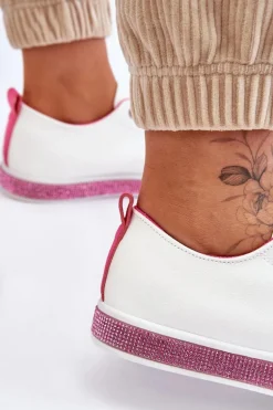 Niskie Trampki Damskie Z Dżetami Biało-Różowe Demira