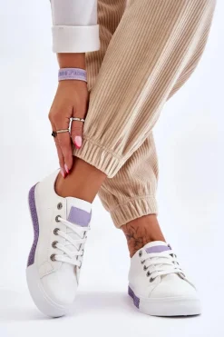 Niskie Trampki Damskie Z Dżetami Biało-Fioletowe Demira