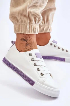 Niskie Trampki Damskie Z Dżetami Biało-Fioletowe Demira