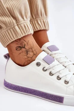 Niskie Trampki Damskie Z Dżetami Biało-Fioletowe Demira