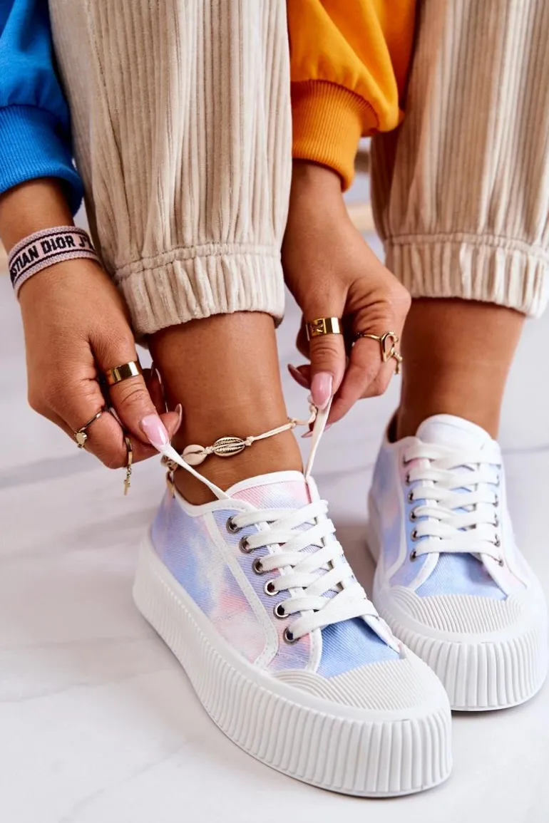 Niskie Trampki Na Platformie Niebiesko-Różowe Mischa