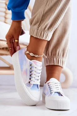 Niskie Trampki Na Platformie Niebiesko-Różowe Mischa