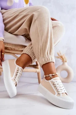Niskie Trampki Na Platformie Beżowe Mischa
