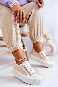 Niskie Trampki Na Platformie Beżowe Mischa