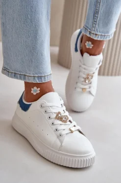 Niskie Trampki Z Eko Skóry Z Przypinkami Biało-Niebieskie Cillione