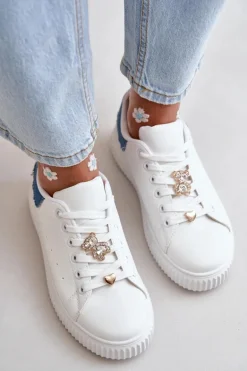 Niskie Trampki Z Eko Skóry Z Przypinkami Biało-Niebieskie Cillione