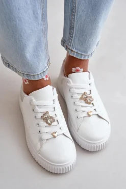 Niskie Trampki Z Eko Skóry Z Przypinkami Biało-Srebrne Cillione