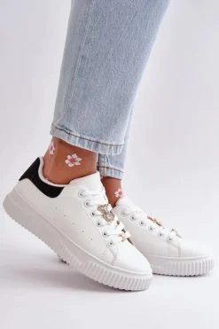 Niskie Trampki Z Eko Skóry Z Przypinkami Biało-Czarne Cillione