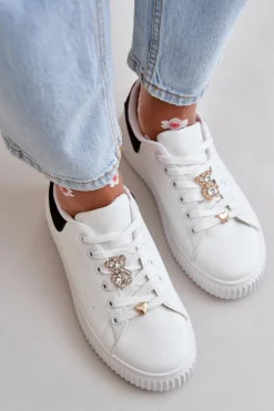 Niskie Trampki Z Eko Skóry Z Przypinkami Biało-Czarne Cillione