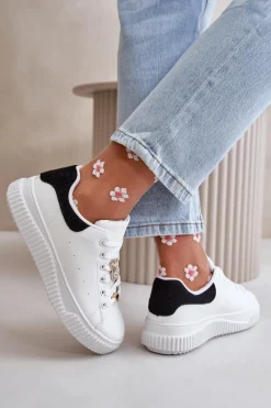 Niskie Trampki Z Eko Skóry Z Przypinkami Biało-Czarne Cillione