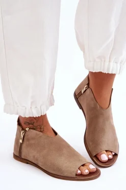 Niskie Zamszowe Botki Sandały Nicole 2799/023 Beżowe