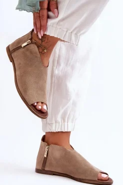 Niskie Zamszowe Botki Sandały Nicole 2799/023 Beżowe