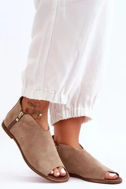 Niskie Zamszowe Botki Sandały Nicole 2799/023 Beżowe