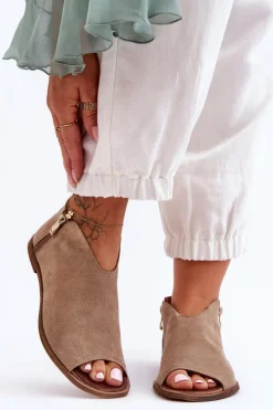 Niskie Zamszowe Botki Sandały Nicole 2799/023 Beżowe