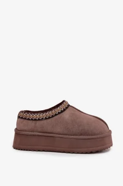 Niskie Zamszowe Śniegowce Damskie Z Haftem Na Platformie Vinceza 97960 Brązowe