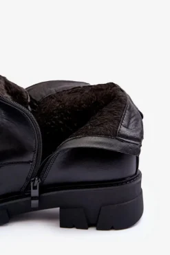 Niskie Zdobione Skórzane Botki Z Suwakiem Czarne Escika