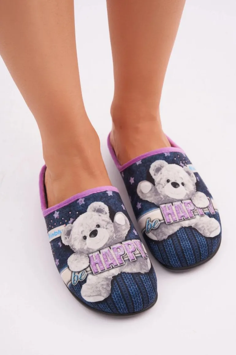 Obuwie Domowe Damskie Kapcie Z Misiem Inblu GF000025 Granatowe